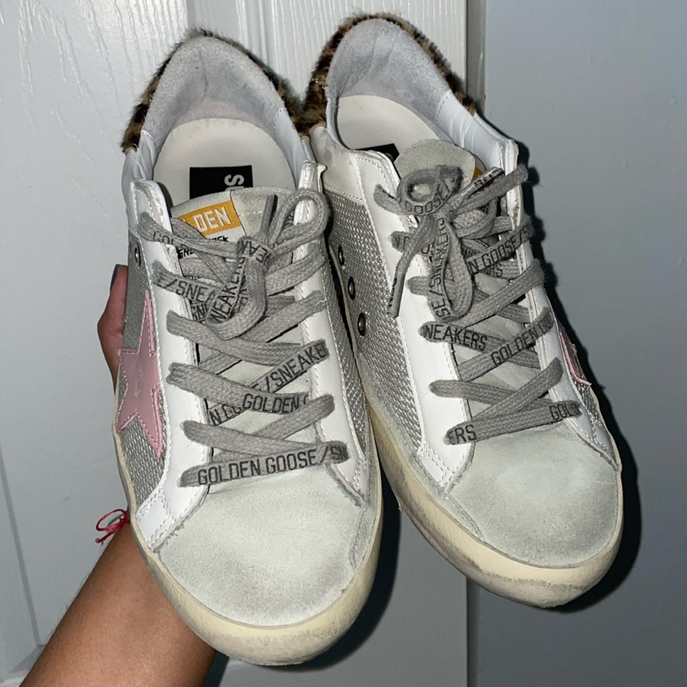 Golden goose women sneaker leather with suede and leopard hair